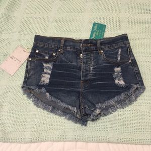 Kaba Blue Jean Frayed Shorts NWT